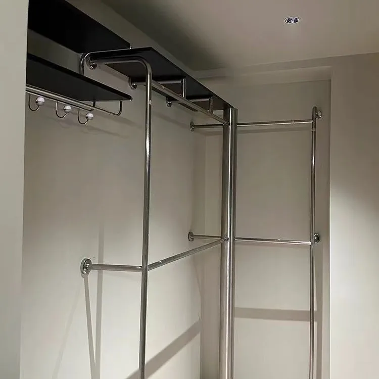 Stainless steel brushed clothing display rack, cloakroom, coat rack, wall display, with plate display, clothes rod rack