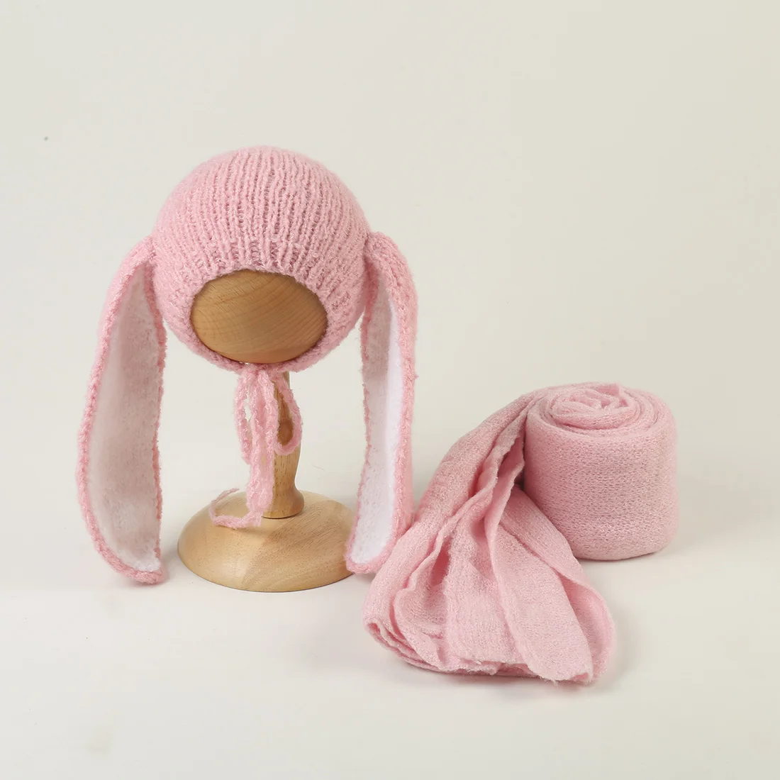 

Набор из чепчика и мохера для новорожденных, вязаная шапка с большими ушками и кроликом, реквизит для фотосессии новорожденных, детские накидки для фотосессии