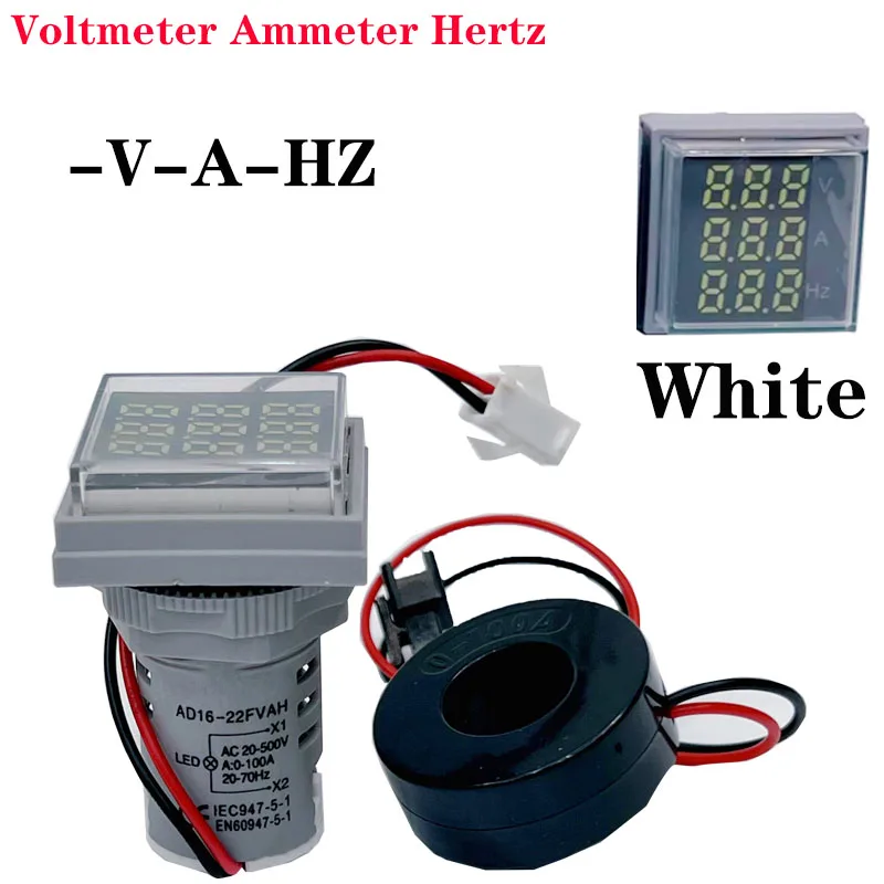 Square LED Digital Voltmeter Ammeter Hertz Meter AC20-500V Signal Lights Voltage Current Frequency Combo Meter Indicator Tester