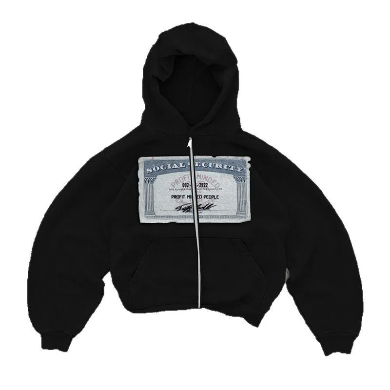 Europäischer und amerikanischer Y2K Street Banknote Pattern Bedruckter Modetrend-Hoodie für Männer und Frauen Lose Kapuzen-Reißverschluss-Hoodie Y2K