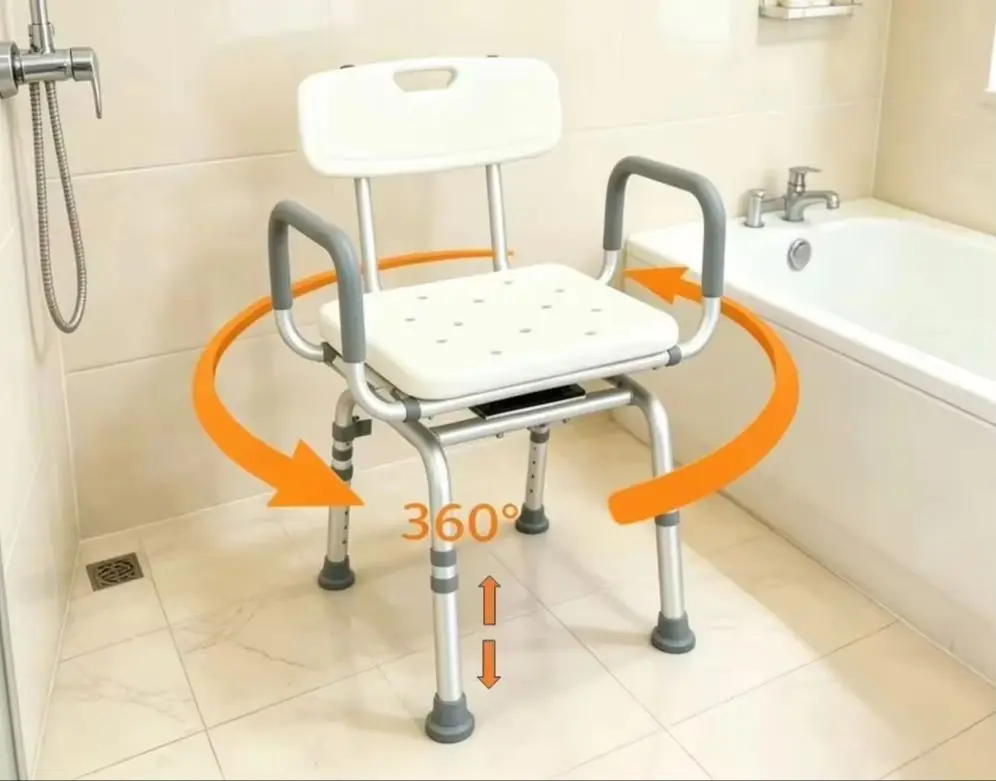 360° Swivel Shower Chair, 4 Gears Height Adjustable Non-Slip Bath Seat for Elderly, Disabled Users and Pregnant Women