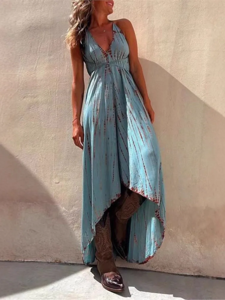 

2025 Dresses For Woman Long Dress Casual Simple Style Vintage Vestidos Sexy Bohemian Beachwear Slim Trendy Vacation Leace-up