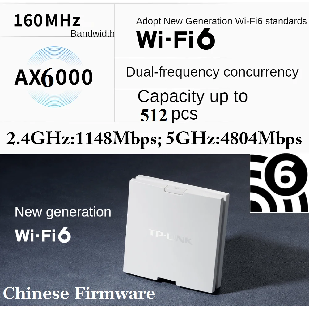 

2* 2.5G RJ45 Ports AX6000 in Wall AP WiFi6 project Indoor AP 802.11AX Access Point 2.4GHz 1148Mbps 5GHz 4804Mbps PoE PowerSupply