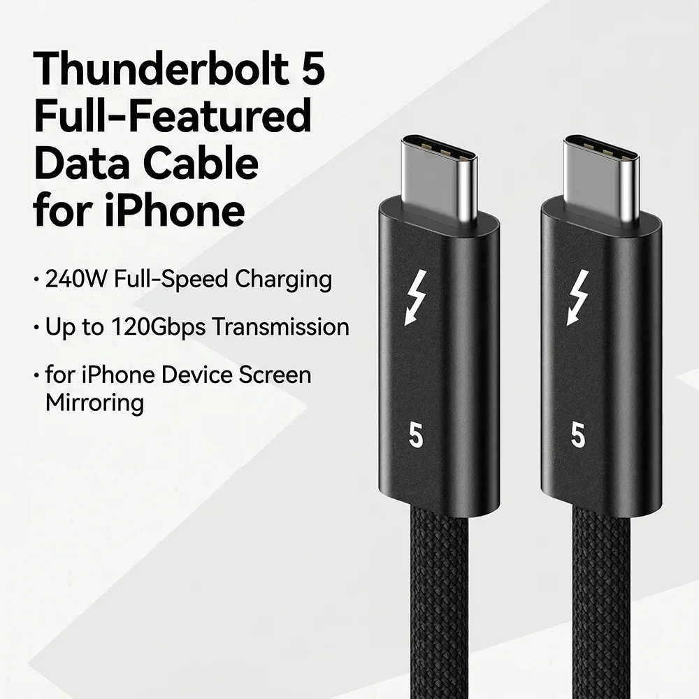 120Gbps Thunderbolt 5 Data Cable 240W 16K Compatible with USB4 Full-featured Transmission Fast Charging USB5 Cable for MacBook