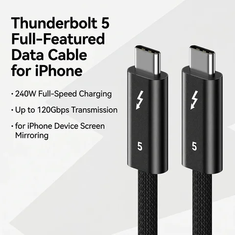 USB4 16K Thunderbolt 5 120Gbps Thunderbolt 5 Data Cable 240W 16K Compatible with USB4 Full-featured Transmission Fast Charging USB5 Cable for MacBook