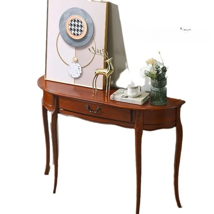 

Solid wood entrance cabinet American light luxury semi-round against the wall European partition aisle decoration household