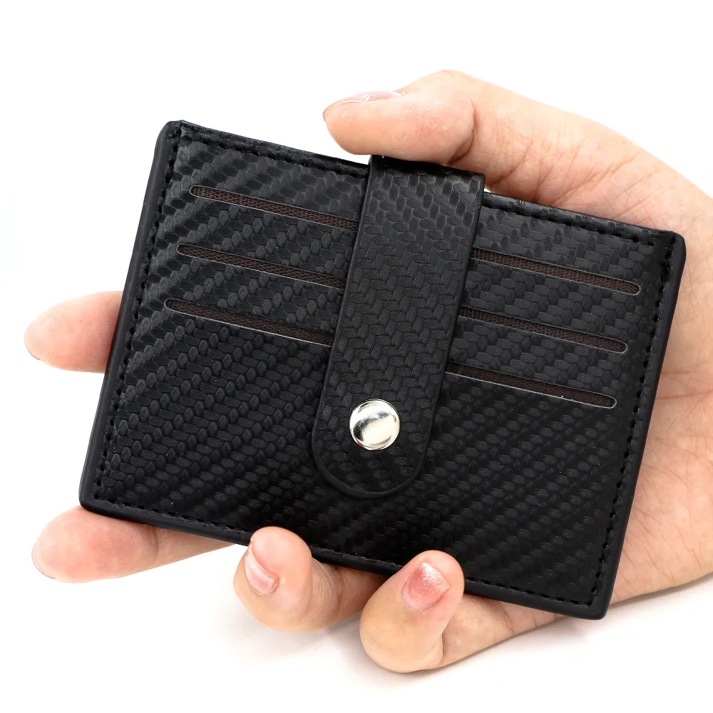 Tarjetero de cuero PU con patrón de fibra de carbono para hombre, funda para tarjeta de crédito, billetera para tarjeta de identificación, nueva moda