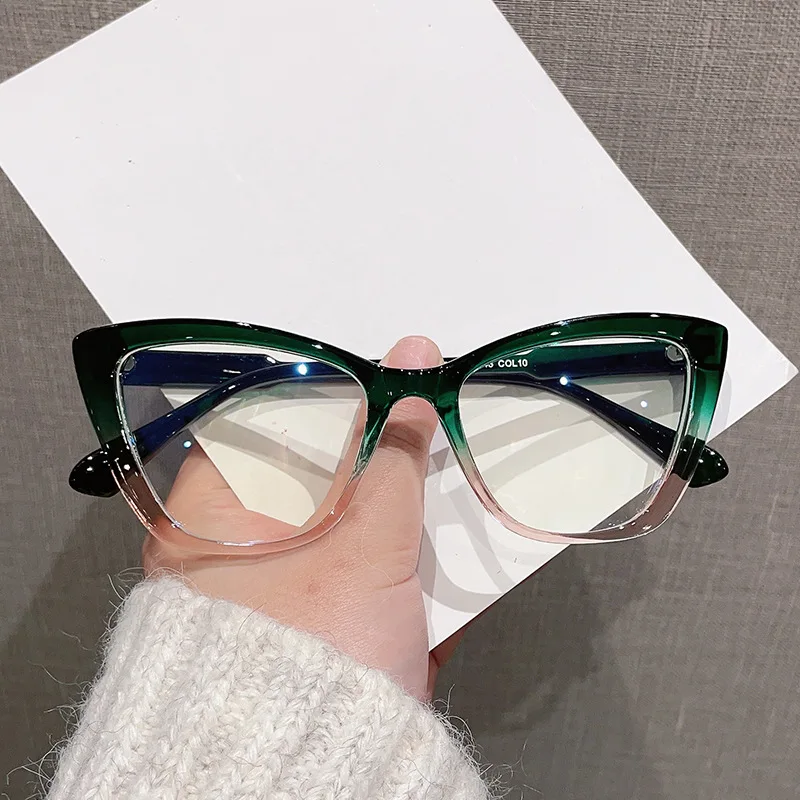 Gafas con forma de ojo de gato para mujer, marcos de gafas de moda, bloqueo de luz azul, vidrio femenino