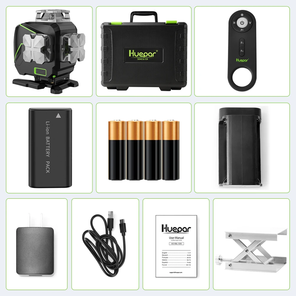 Imagem -06 - Auto-nivelamento Nível Laser 4d Cruz Linha Laser com Tela Lcd Controle Remoto Bluetooth Tiling Floor sem Suporte 16 Linhas Huepar4d