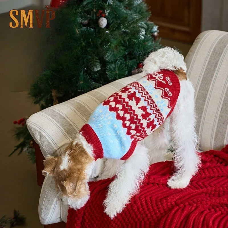 2026 Winter Christmas Pet Dog Sweater Fair Isle Style Warm Soft Knit Pullover Clothes For Small Medium Dogs Cute Puppy Outfit