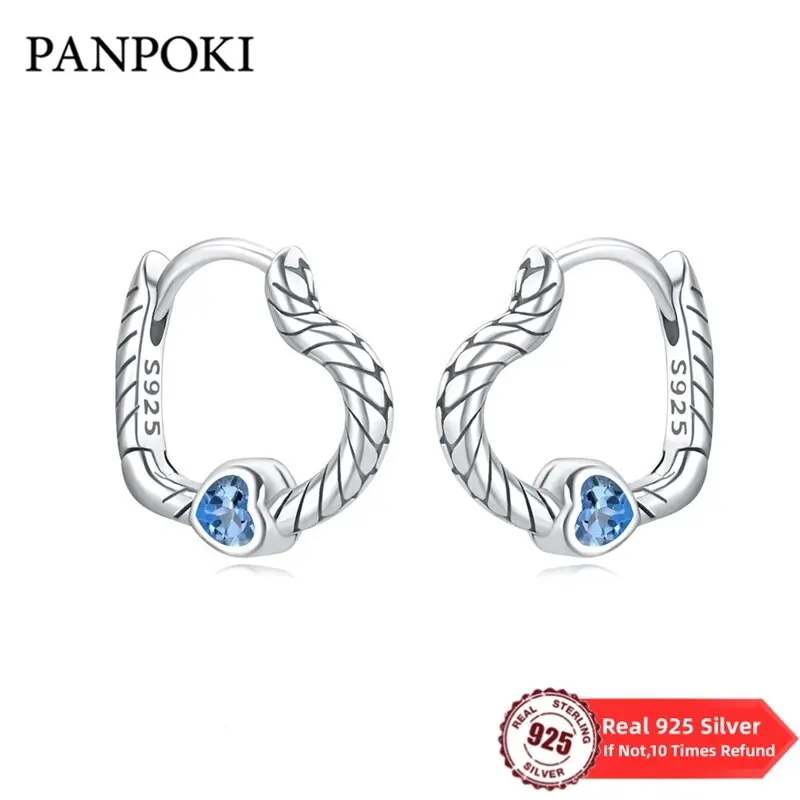 Authentic 925 Sterling Silver Snake Bone Heart-shaped Zircon Hoop Earrings Inlay Zircon For Women Evening Party Birthday Jewelry