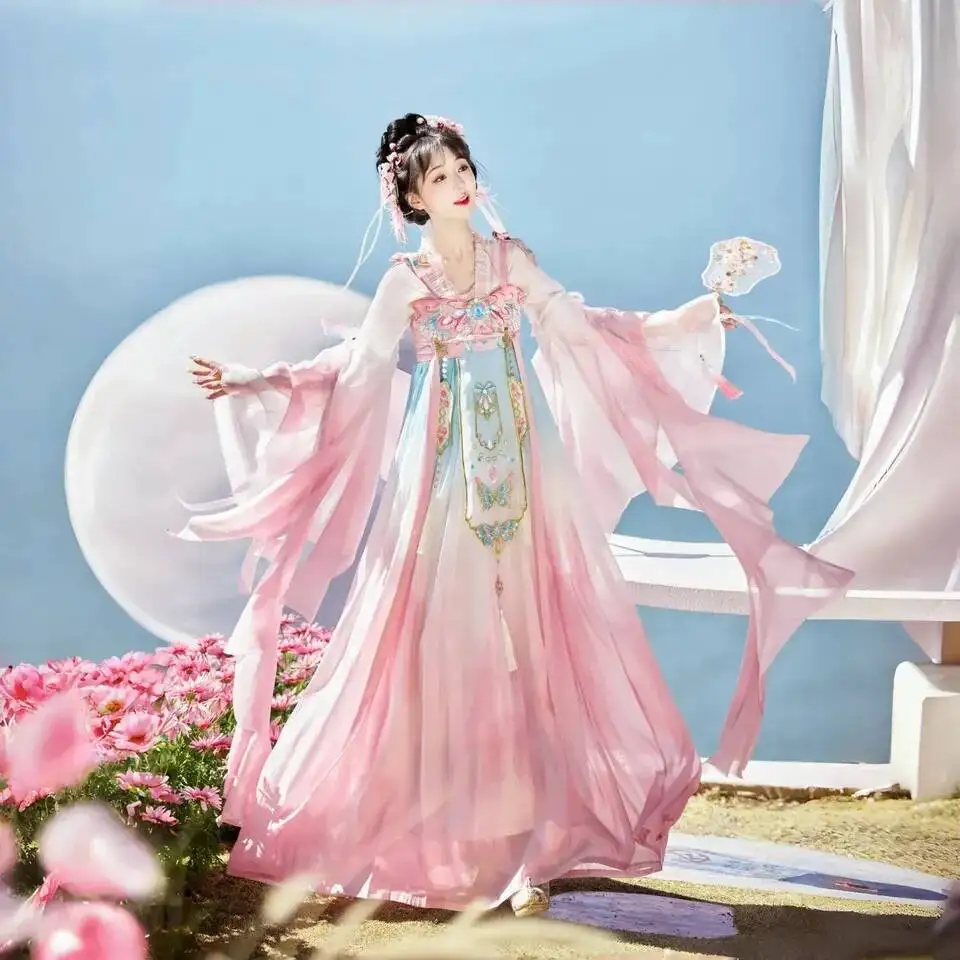 Hanfu with Embroidery for Cosplay Party Photography 2026 New Chinese Traditional Hanfu Dress Women Elegant Fairy Style Chiffon