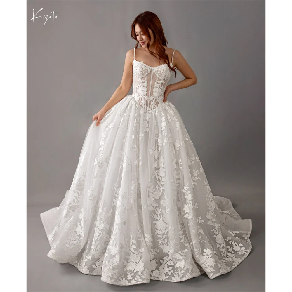 

Kyoto Customize Ivory Lace Floral Princess Wedding Dress Spaghetti Strap Zip Back vestidos de novia Floor-length Ball Gown 2025