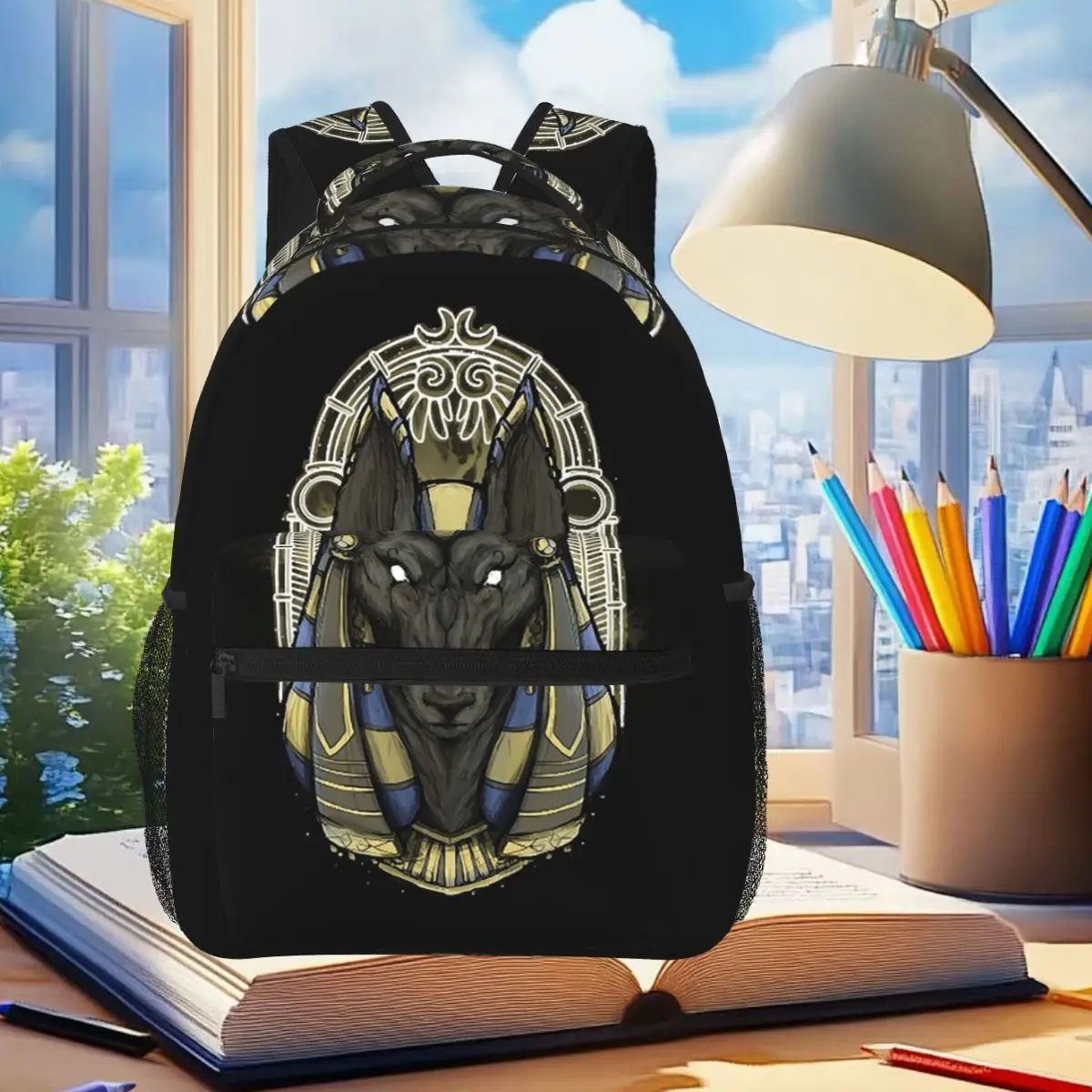 

Egyptian God Anubis Art Backpack Student Boys Girls BookBag Children School Bag Computer Shoulder Bags for Men Women