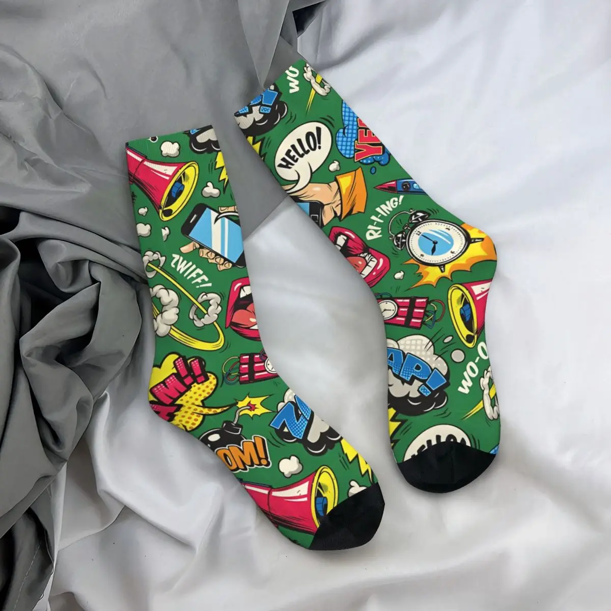 Chaussettes de compression à motif de bande dessinée vintage pour hommes, chaussettes unisexes imprimées, chaussettes d'équipage fantaisie, style de rue