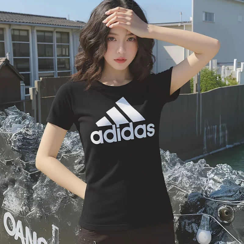 

Women's adidas GL0722, Summer Cotton Big Logo Tee, Slim Fit Breathable Short Sleeve Top for Sports, Jogging & Daily
