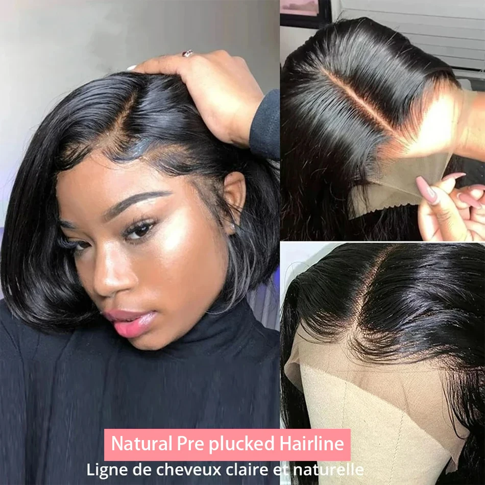 Bone Straight Short Bob Wig 13x4 Brazilian Remy Transparent Lace Front Human Hair 4x4 Closure Lace Wigs 200% Remy Women 14 Inch