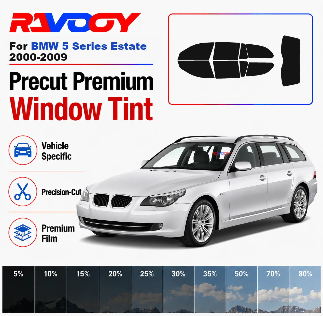 Premium Precut Window Tint Kit Front Rear Windows Rear Windshield For BMW 5 Series Estate 2000-2009 Car Solar Nano Ceramic Film