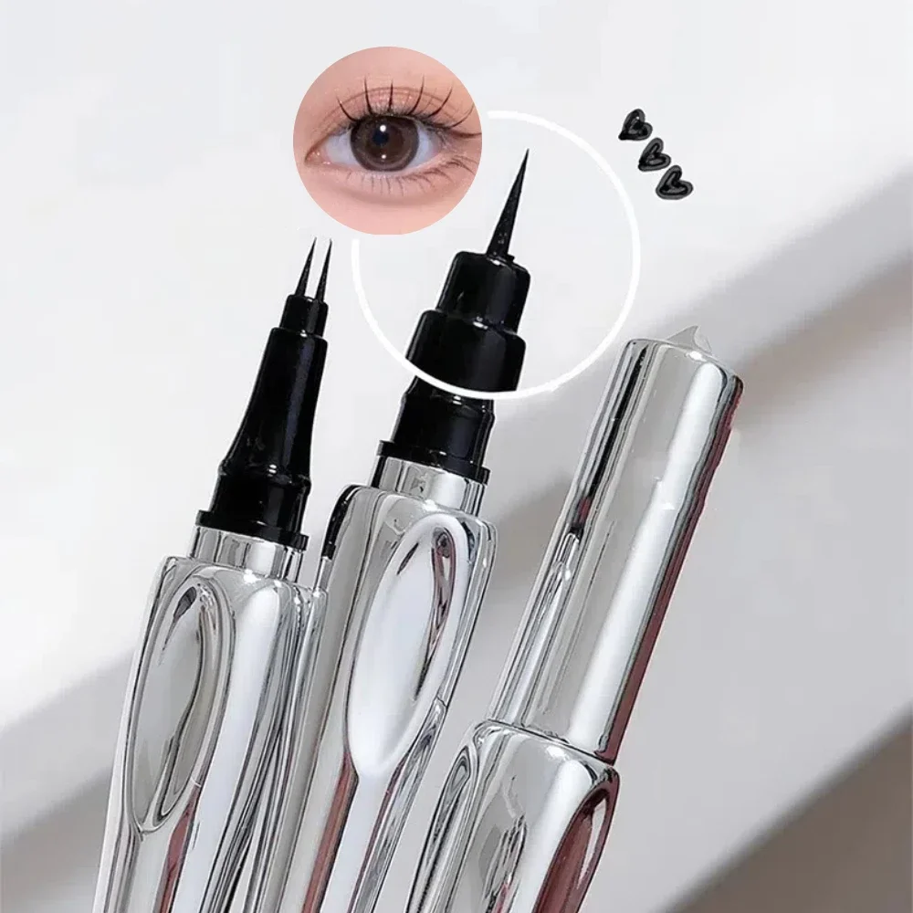 Ultra-fine 2 จุด Silver Eyebrow ปากกา Liquid Wild Eyebrow Tattoo กันน้ํา 2 ส้อม Silkworm Brow ปากกา Easy To Grip Eye แต่งหน้า