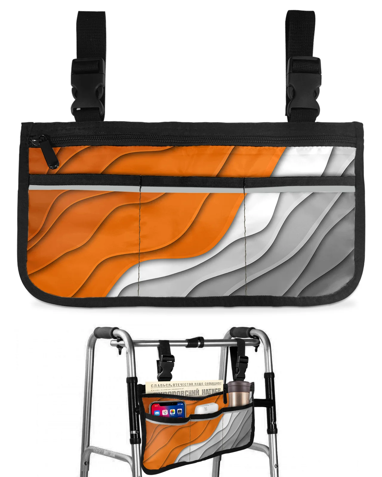 Orange Grey Gradient Geometric Abstract Wheelchair Bag Armrest  Side Bags Electric Scooter Walking Frame Storage Pouch