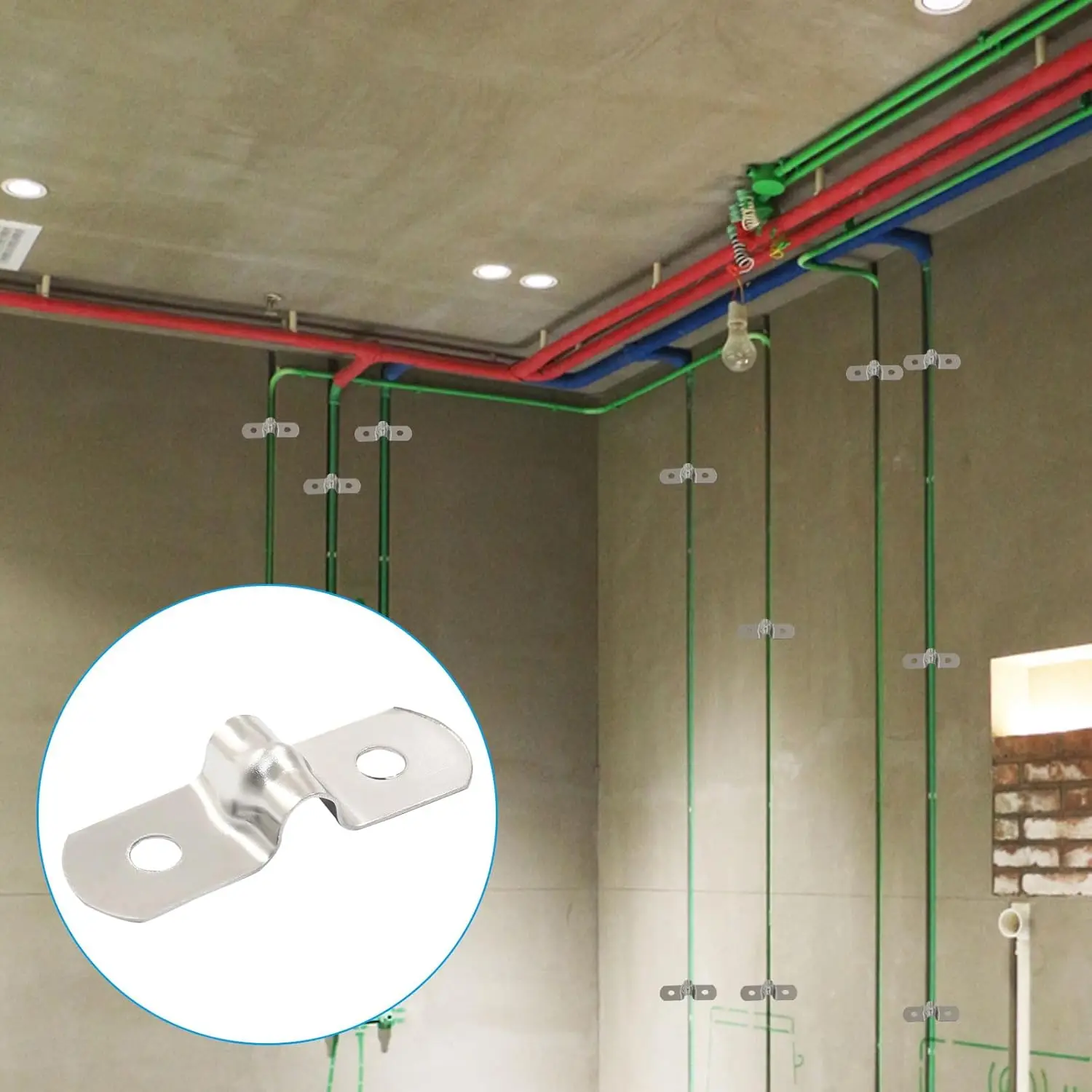 10-50Pcs M5 Wire Shelf Clips Stainless Steel Rigid Tube Strap Two Hole Strap U Bracket Tube Strap Clamp for Fixing Pipe