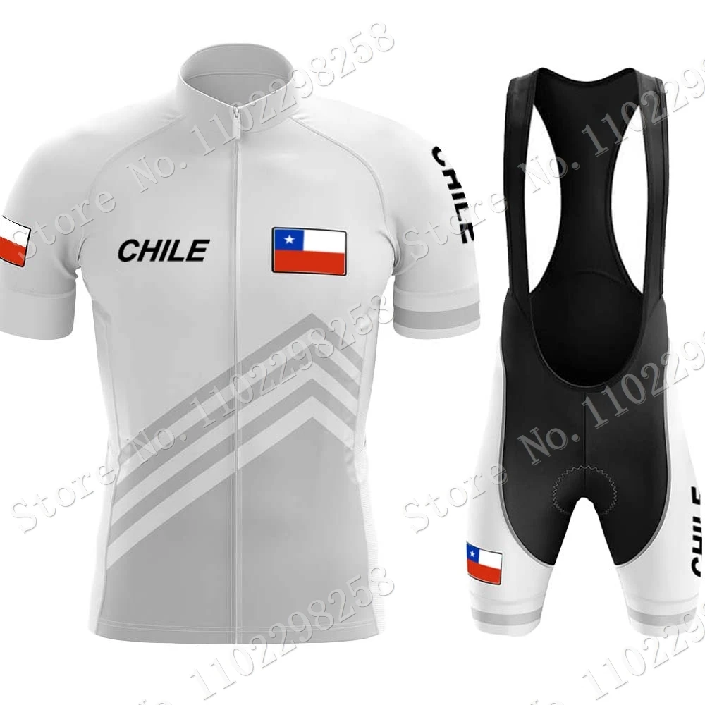 Suit CHILE 2023 Team White Cycling Clothing Jersey Set Mens Summer Road Bike Shirts Bicycle Bib Shorts MTB Wear Ropa Ciclismo