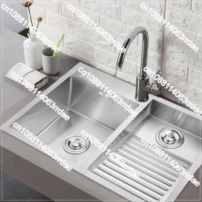 304 Stainless Steel Manual Laundry Sink with Washboard 90*48*22cm Integrated Balcony Laundry Tub Slot Thickened Double Bowl