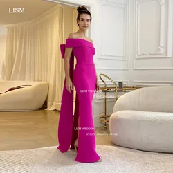LISM Simple Rose Satin Mermaid Evening Party Dresses Saudi Arabic Women Off Shoulder Bow Back Customized Floor Length Prom Gowns