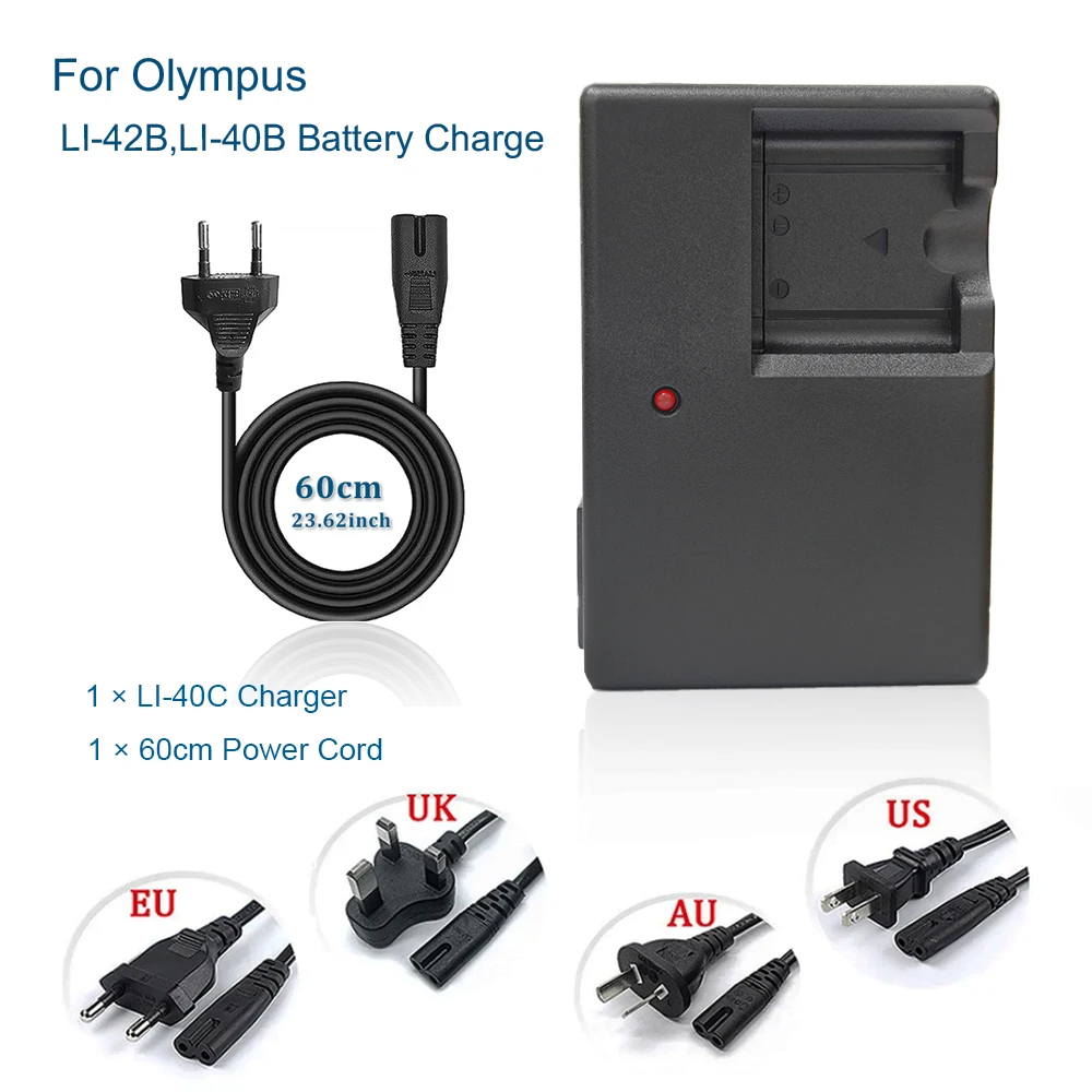 LI-40C Charger for Camera Olympus LI-42B, LI-40B, LI-41C, EN-EL10, NP-45, KLIC-7006, D-LI63, CNP-80 Battery Charger LI40B, LI42B