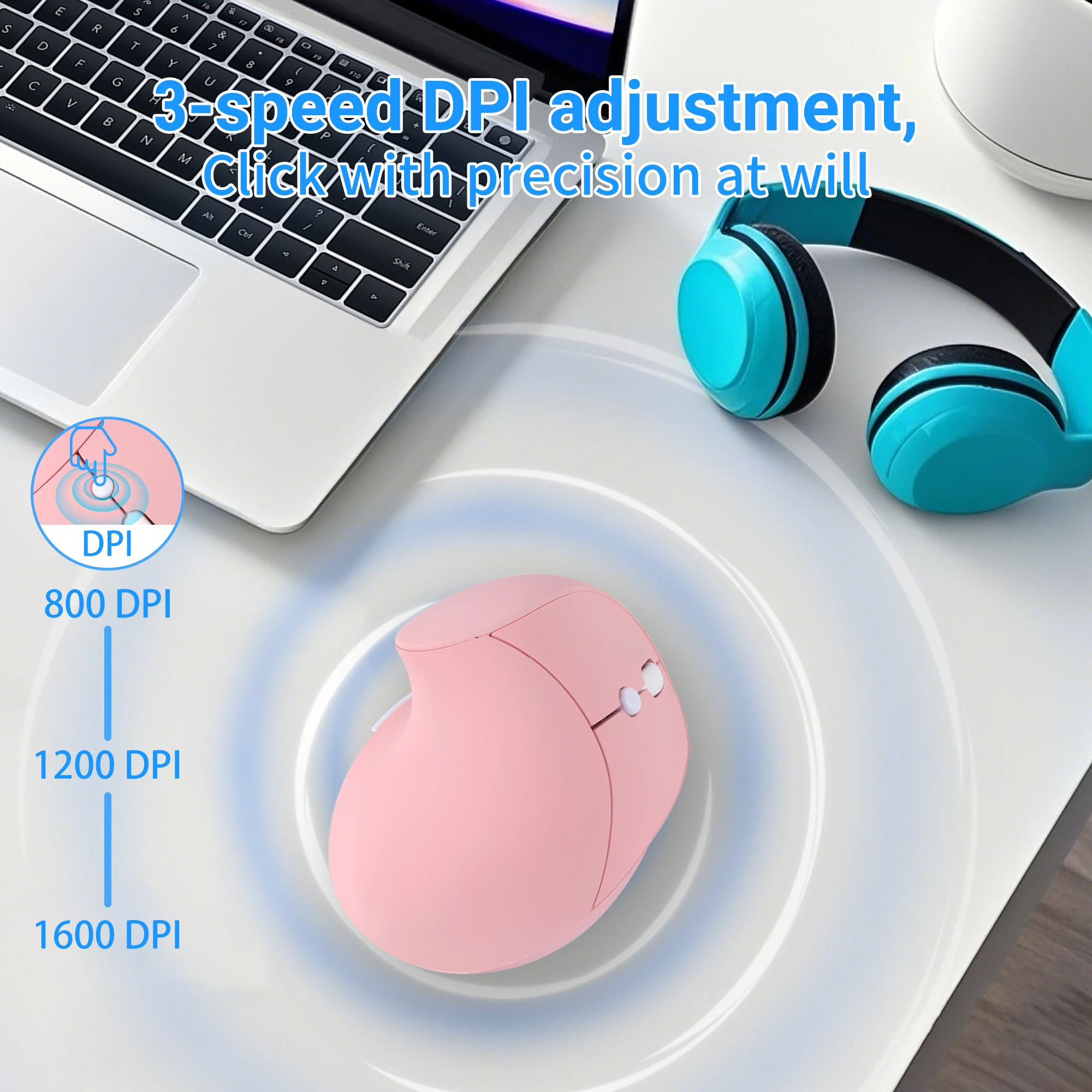 New Pink Vertical Mice Rechargeable 6D Ergonomic 2.4G Wireless Mouse USB Receiver 1600 Adjustable DPI 6 Buttons Mause for PC