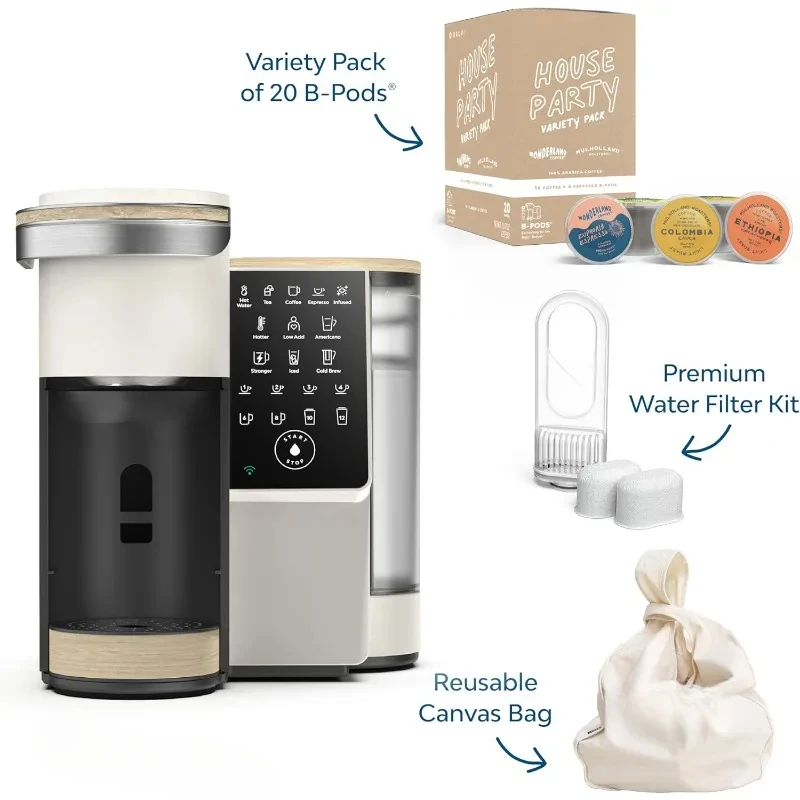 The Bundle | Single-Serve Coffee System | Includes 20 Coffee and Espresso B-Pods Coffee Brewer + Premium Water Filter