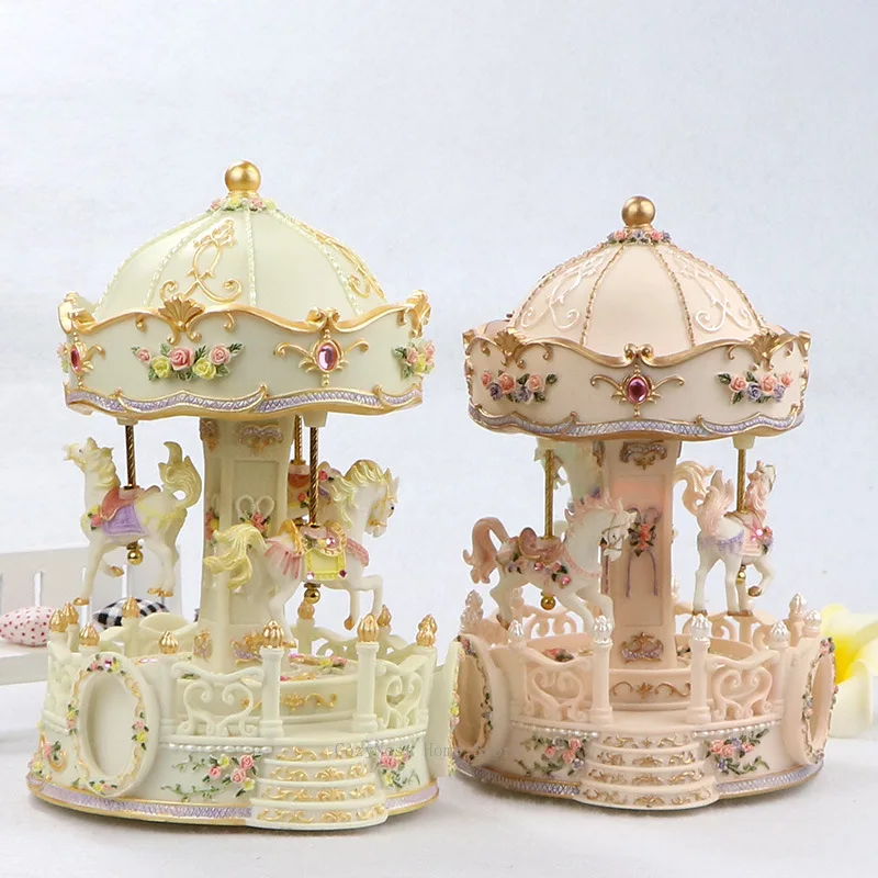 Mini Music Box Carousel Merry Go Round Birthday Gift for Her Christmas Resin Figurine