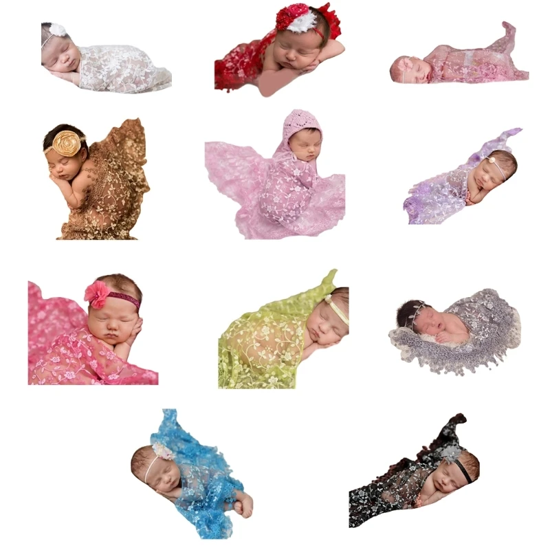 

Newborn Baby Lace Wrap Cloth Photography Prop Floral Blanket Studio Photo Shoots