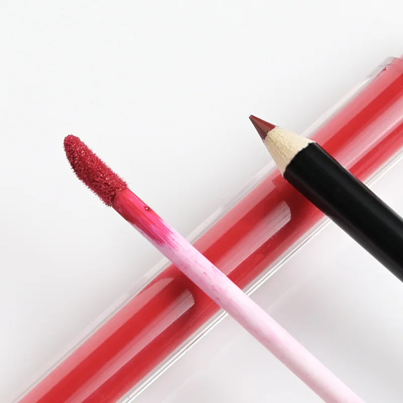 No Logo Lipliner Pen Sets Lipstick Waterproof Sexy Matte Liquid Lipstick Red Lip Gloss Lip Liner Kits Long-Lasting Makeup Bulk