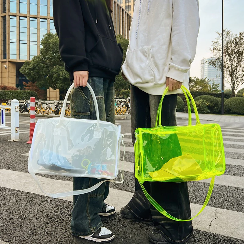 

PVC Transparent Gym Bag Large Storage Outdoor Travel Hiking Camping Commuting Shoulder Crossbody Bags Waterproof Trip Handbag