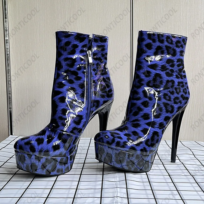 

Ronticool New Women Ankle Boots Sexy Leopard Stiletto High Heels Round Toe Grey Blue Brown Night Club Shoes Plus US Size 5-20