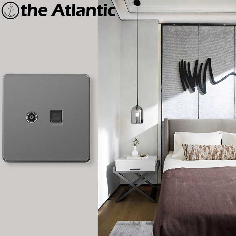 PC Data Female Jack Outlet Gray Plastic FrameTV Signal RJ45 Telephone Computer Data Satellite Cable Household Wall Socket