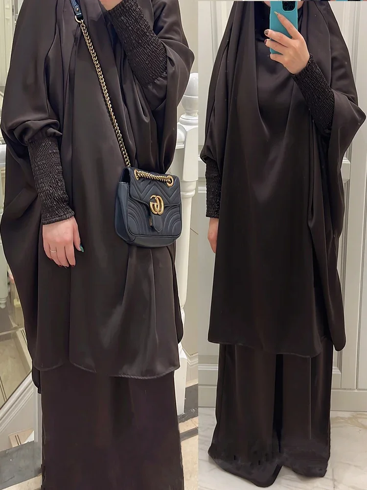 Eid Muslim Prayer Garment Women Long Khimar +skirt Set Jilbab Abaya Dress Skirt 2 Piece Set Ramadan Hooded Maxi Kaftan 2024