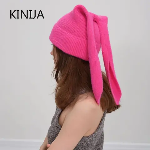 Heta vinterhattar för kvinnor, långa öronmössa, virkad stickad mössa, kaninöronmössor för kvinnor, varma mössor, pulloverkeps 8 best sales virkad mössa - №8