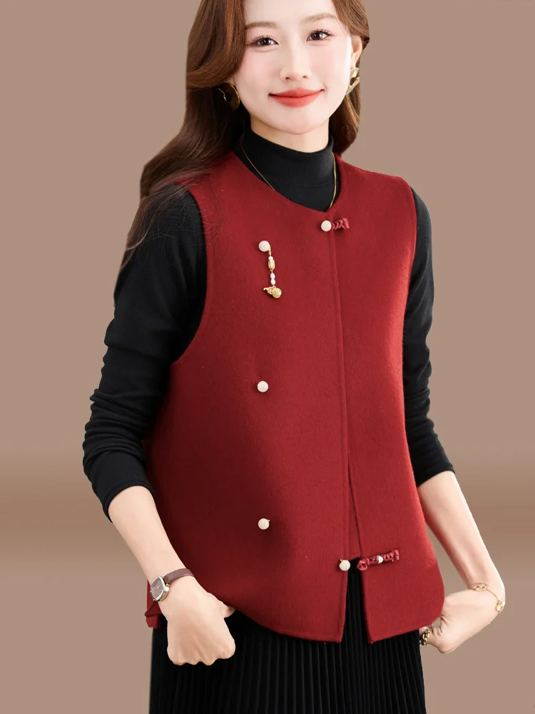 

Red New Chinese Sle Woolen Vest Women's Outerwear 2026 Winter New Model ort Coat Mom's Clothing Breathable Comfortable