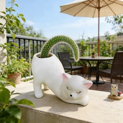 Cartoon Cute Cat Tail Flower Pot Creative Juicy Plant Cactus Cultivation Garden Courtyard Balcony Decoration Ornament