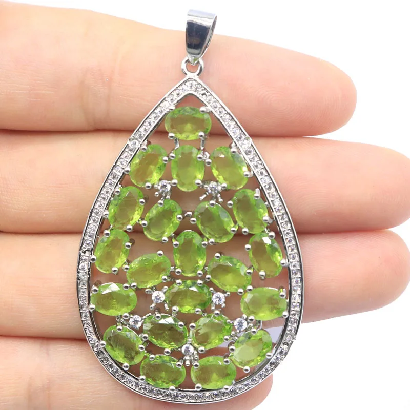 

60x35mm Big Size Green Peridot Tanzanite Pink Tourmaline Fire Rainbow Mystic Topaz CZ Women Silver Pendant