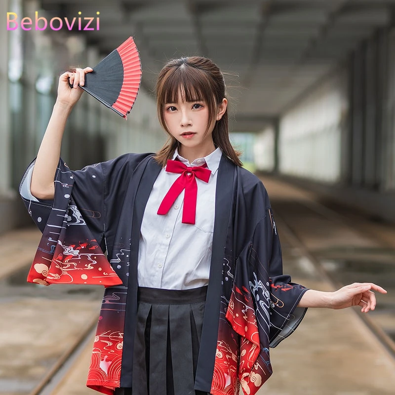 2021 New Summer Carp Printing Loose Japanese Streetwear Cardigan Women Men Harajuku Haori Kimono Cosplay Blouse Top Yukata