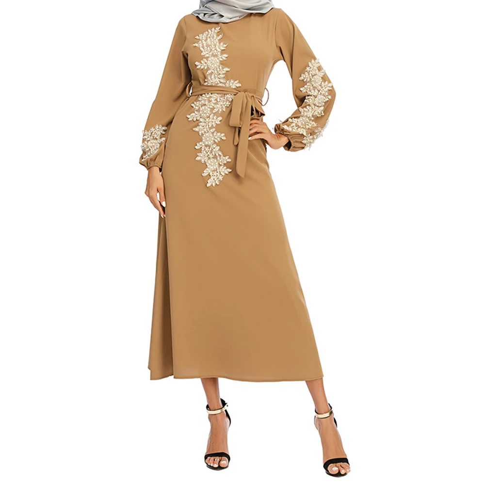 Vestido abaya muçulmano com bordado para mulheres, manga longa, moda, Arábia Saudita, Dubai, elegante, roupas islâmicas