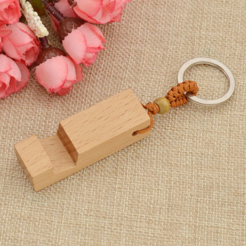 1Pc Multifunctional Keychain Bracket Personality Creative Pendant Mobile Phone Holder Bracket Portable Phone Beech Walnut