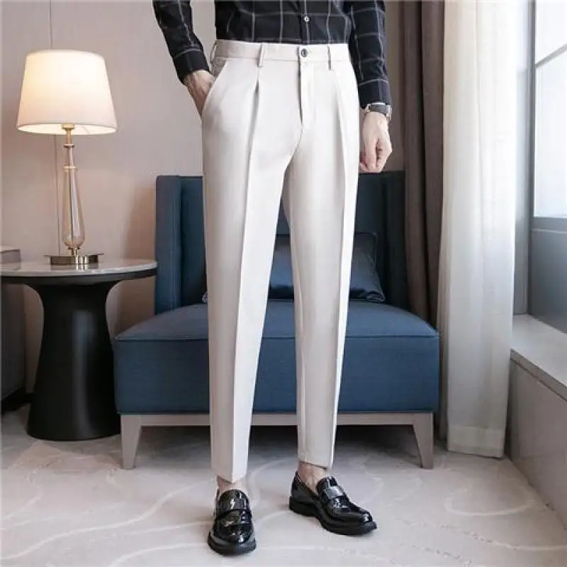 Frühling und Herbst Mode lässig Business koreanische Ausgabe britischen Stil hoch taillierte Slim Fit dunkel gestreifte kurze Anzug hose