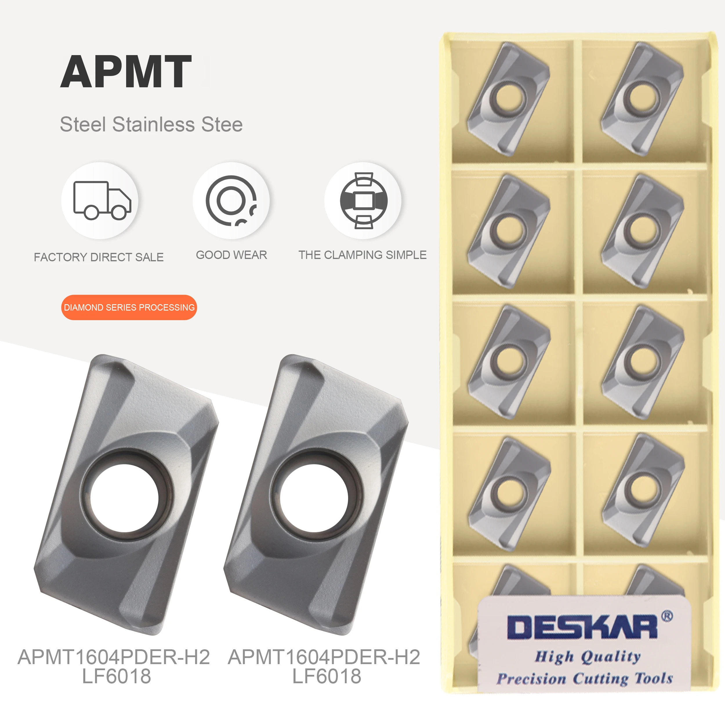 Deskar Apmt1135pder Apmt1604 m2 h2 xm Lf6018 Lf6028 Carboneto de Inserção de Trituração Cnc é Adequado para Aço Inoxidável de Alta Qualidade