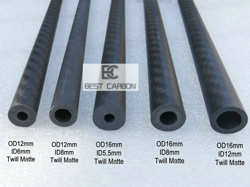 Free shiping OD10 12 14 16mm with 500mm length High Quality Twill Matte surface 3K Carbon Fiber Fabric Wound Tube