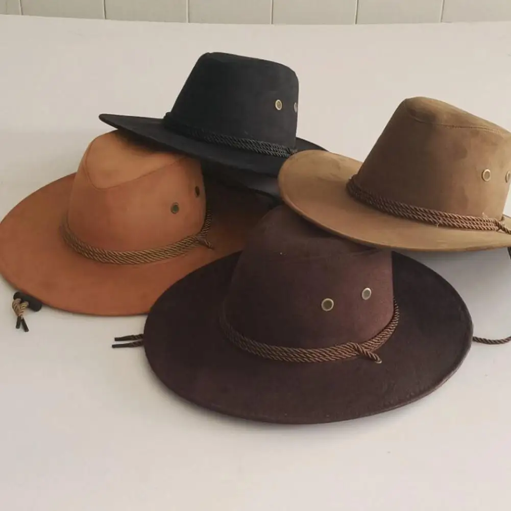 Sztuczny zamsz Western Cowboy Hats Vintage Big-edge Gentleman Cowgirl Jazz Hat Party Cosplay Hat For Men Color Mongolian Caps