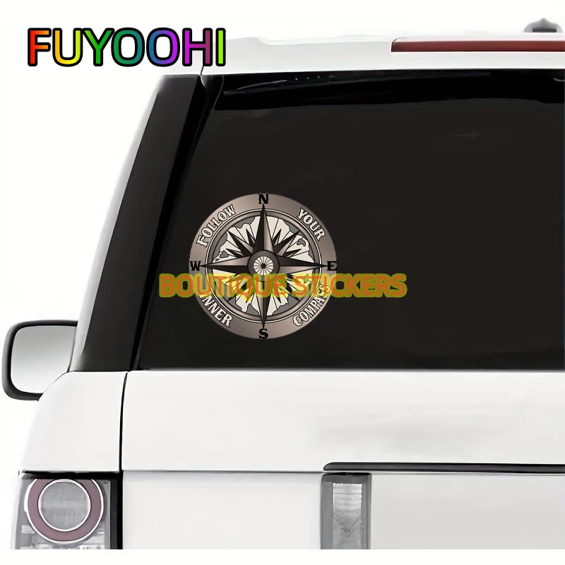 FUYOOHI Funny Car Stickers Follow Your Inner Compass Motorcycle Decals Waterproof PVC Decals